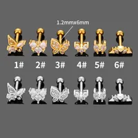 1 Piece Casual Simple Style Heart Shape Butterfly 316L Stainless Steel  Zircon 14K Gold Plated Cartilage Earrings main image 2
