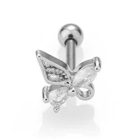 1 Piece Casual Simple Style Heart Shape Butterfly 316L Stainless Steel  Zircon 14K Gold Plated Cartilage Earrings sku image 1