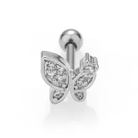 1 Piece Casual Simple Style Heart Shape Butterfly 316L Stainless Steel  Zircon 14K Gold Plated Cartilage Earrings sku image 3