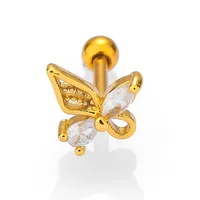 1 Piece Casual Simple Style Heart Shape Butterfly 316L Stainless Steel  Zircon 14K Gold Plated Cartilage Earrings sku image 7