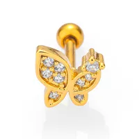 1 Piece Casual Simple Style Heart Shape Butterfly 316L Stainless Steel  Zircon 14K Gold Plated Cartilage Earrings sku image 9