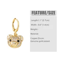 1 Pair Simple Style Bear Plating Inlay Copper Zircon 18K Gold Plated Drop Earrings main image 2