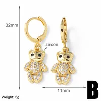 1 Pair Simple Style Bear Plating Inlay Copper Zircon 18K Gold Plated Drop Earrings sku image 3