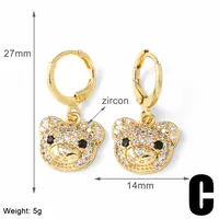 1 Pair Simple Style Bear Plating Inlay Copper Zircon 18K Gold Plated Drop Earrings sku image 2