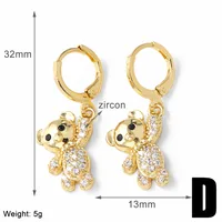 1 Pair Simple Style Bear Plating Inlay Copper Zircon 18K Gold Plated Drop Earrings sku image 4