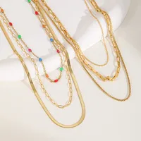 Casual Artistic Geometric 304 Stainless Steel Epoxy 18K Gold Plated Women's Three Layer Necklace main image 1