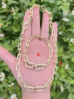 IG Style U Shape Copper Polishing Inlay Zircon 18K Gold Plated Women's Bracelets Necklace Jewelry Set main image 2