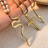 Vintage Style Classic Style Cross Snake Lightning 304 Stainless Steel Plating 18K Gold Plated Women's Pendant Necklace main image 3