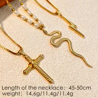 Vintage Style Classic Style Cross Snake Lightning 304 Stainless Steel Plating 18K Gold Plated Women's Pendant Necklace main image 2