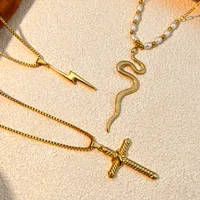 Vintage Style Classic Style Cross Snake Lightning 304 Stainless Steel Plating 18K Gold Plated Women's Pendant Necklace main image 1