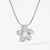 IG Style Flower 304 Stainless Steel 16K Gold Plated White Gold Plated Women's Rings Earrings Necklace sku image 12