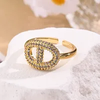 Casual Modern Style Simple Style Coffee Beans Round Horseshoe Buckle Copper Handmade Polishing Inlay Zircon 18K Gold Plated Women's Open Rings main image 5