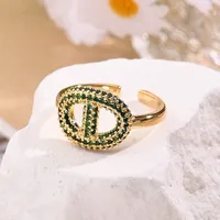 Casual Modern Style Simple Style Coffee Beans Round Horseshoe Buckle Copper Handmade Polishing Inlay Zircon 18K Gold Plated Women's Open Rings main image 2