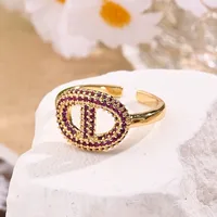 Casual Modern Style Simple Style Coffee Beans Round Horseshoe Buckle Copper Handmade Polishing Inlay Zircon 18K Gold Plated Women's Open Rings main image 3