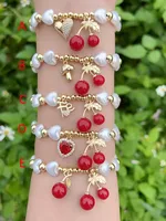 Casual Sweet Simple Style Letter Cherry Heart Shape Acrylic Pearl Copper Polishing Enamel Inlay Zircon 18K Gold Plated Women's Bracelets main image 2