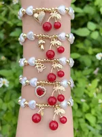 Casual Sweet Simple Style Letter Cherry Heart Shape Acrylic Pearl Copper Polishing Enamel Inlay Zircon 18K Gold Plated Women's Bracelets main image 1