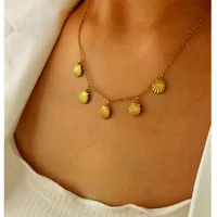 Elegant Simple Style Commute Round Shell 316L Stainless Steel  Rhinestones 18K Gold Plated Women's Bracelets Anklet Necklace main image 1