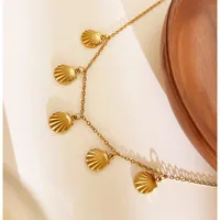 Elegant Simple Style Commute Round Shell 316L Stainless Steel  Rhinestones 18K Gold Plated Women's Bracelets Anklet Necklace main image 5