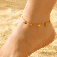 Elegant Simple Style Commute Round Shell 316L Stainless Steel  Rhinestones 18K Gold Plated Women's Bracelets Anklet Necklace main image 9