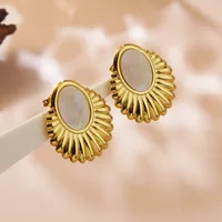 1 Pair Elegant Retro Geometric Sector Plating 304 Stainless Steel Imitation Gold  Ear Studs main image 4