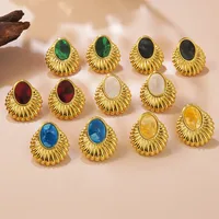 1 Pair Elegant Retro Geometric Sector Plating 304 Stainless Steel Imitation Gold  Ear Studs main image 3