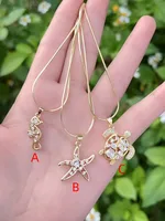 Casual Marine Style Tortoise Starfish Hippocampus Copper Polishing Hollow Out Inlay Zircon 18K Gold Plated Women's Pendant Necklace main image 2
