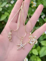 Casual Marine Style Tortoise Starfish Hippocampus Copper Polishing Hollow Out Inlay Zircon 18K Gold Plated Women's Pendant Necklace main image 1