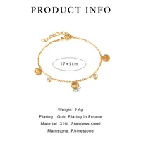 Elegant Simple Style Commute Round Shell 316L Stainless Steel  Rhinestones 18K Gold Plated Women's Bracelets Anklet Necklace main image 3