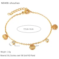 Elegant Simple Style Commute Round Shell 316L Stainless Steel  Rhinestones 18K Gold Plated Women's Bracelets Anklet Necklace sku image 2