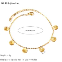 Elegant Simple Style Commute Round Shell 316L Stainless Steel  Rhinestones 18K Gold Plated Women's Bracelets Anklet Necklace sku image 3