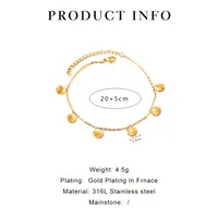 Elegant Simple Style Commute Round Shell 316L Stainless Steel  Rhinestones 18K Gold Plated Women's Bracelets Anklet Necklace main image 4