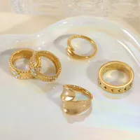 Cute Basic Simple Style Irregular Geometric Flower 304 Stainless Steel Inlay Zircon 18K Gold Plated Women's Rings main image 3