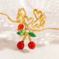 Modern Style Sweet Cherry Strawberry Titanium Steel Plating Women's Charm Rings Open Rings main image 3