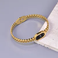 Classic Style Solid Color 304 Stainless Steel Titanium Steel Rhinestones 18K Gold Plated Women's Wide Bracelet main image 3
