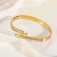 Elegant Artistic Solid Color 316 Stainless Steel  Plating Inlay Zircon 18K Gold Plated Women's Bangle main image 3