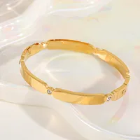 Elegant Artistic Solid Color 316 Stainless Steel  Plating Inlay Zircon 18K Gold Plated Women's Bangle main image 5