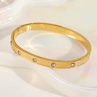 Elegant Artistic Solid Color 316 Stainless Steel  Plating Inlay Zircon 18K Gold Plated Women's Bangle main image 4
