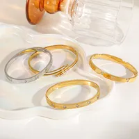 Elegant Artistic Solid Color 316 Stainless Steel  Plating Inlay Zircon 18K Gold Plated Women's Bangle main image 1