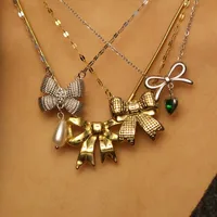 Retro Classic Style Heart Shape Bow Knot 304 Stainless Steel Plating Zircon 18K Gold Plated Unisex Pendant Necklace main image 1