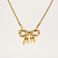 Retro Classic Style Heart Shape Bow Knot 304 Stainless Steel Plating Zircon 18K Gold Plated Unisex Pendant Necklace main image 5