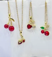 Casual Vacation Sweet Cherry Heart Shape Copper Polishing Enamel Inlay Zircon 18K Gold Plated Women's Pendant Necklace main image 1