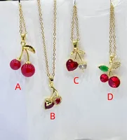 Casual Vacation Sweet Cherry Heart Shape Copper Polishing Enamel Inlay Zircon 18K Gold Plated Women's Pendant Necklace main image 2