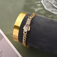 Vacation Modern Style Artistic Rectangle 304 Stainless Steel Copper Handmade Polishing Plating Zircon 18K Gold Plated Unisex Bracelets main image 3