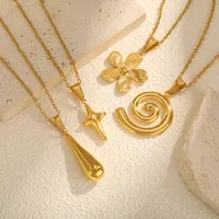 Wholesale Jewelry Vintage Style Classic Style Star Flower 201 Stainless Steel 18K Gold Plated Pendant Necklace Cable Chain main image 4