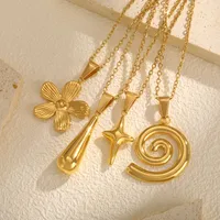 Wholesale Jewelry Vintage Style Classic Style Star Flower 201 Stainless Steel 18K Gold Plated Pendant Necklace Cable Chain main image 3