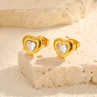 1 Pair Simple Style Heart Shape 201 Stainless Steel Ear Studs main image 3