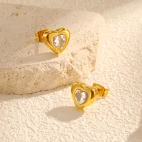 1 Pair Simple Style Heart Shape 201 Stainless Steel Ear Studs main image 4