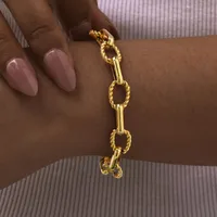 Vintage Style Classic Style Geometric 201 Stainless Steel 18K Gold Plated Paperclip Chain Bracelets In Bulk main image 3