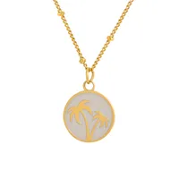 Wholesale Jewelry Vintage Style Palm Tree 201 Stainless Steel 18K Gold Plated Pendant Necklace Cable Chain main image 9