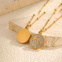 Wholesale Jewelry Vintage Style Palm Tree 201 Stainless Steel 18K Gold Plated Pendant Necklace Cable Chain main image 7